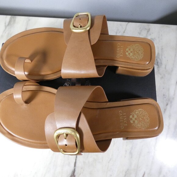 NiB Vince Camuto Women's Ranista Buckle Band Sandal 11 Caramello Leather - Picture 11 of 11